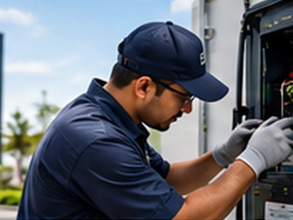 Technician servicing a DC fast charger